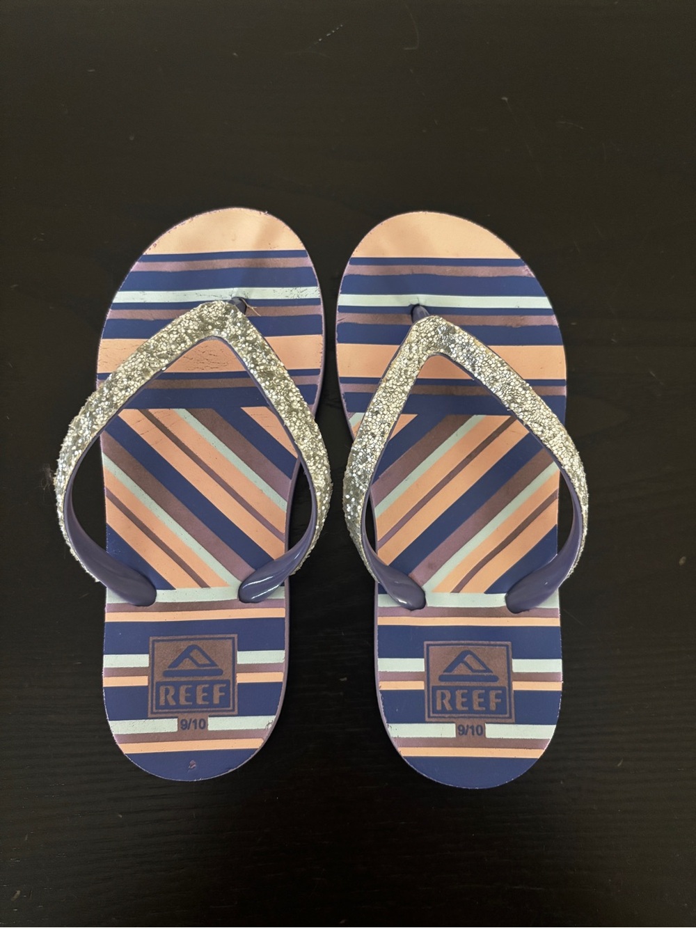 REEF Little Stargazer Prints Glitter Flip Flops Sandals Girls Size 9/10
